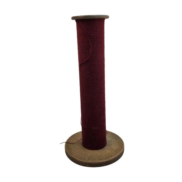 Vintage Spinning Machine Textile Spool Bobbin With Burgundy Thread Yarn 13x6 inc - Picture 2 of 10
